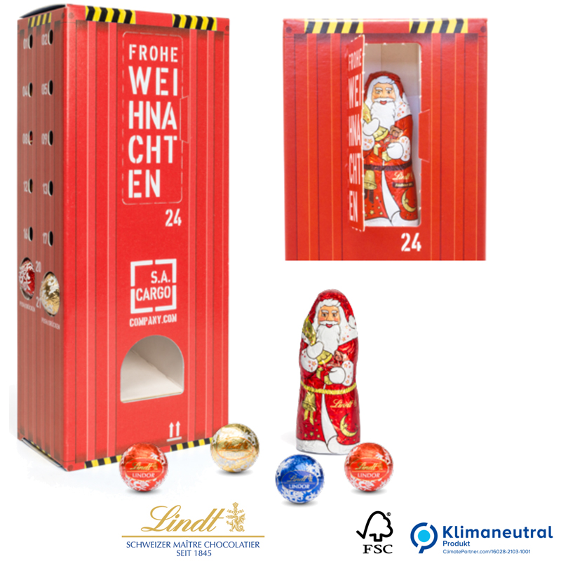 Adventsspender Lindt Lindor Turm mit Hohlfigur, inkl. 4-farbigem Druck