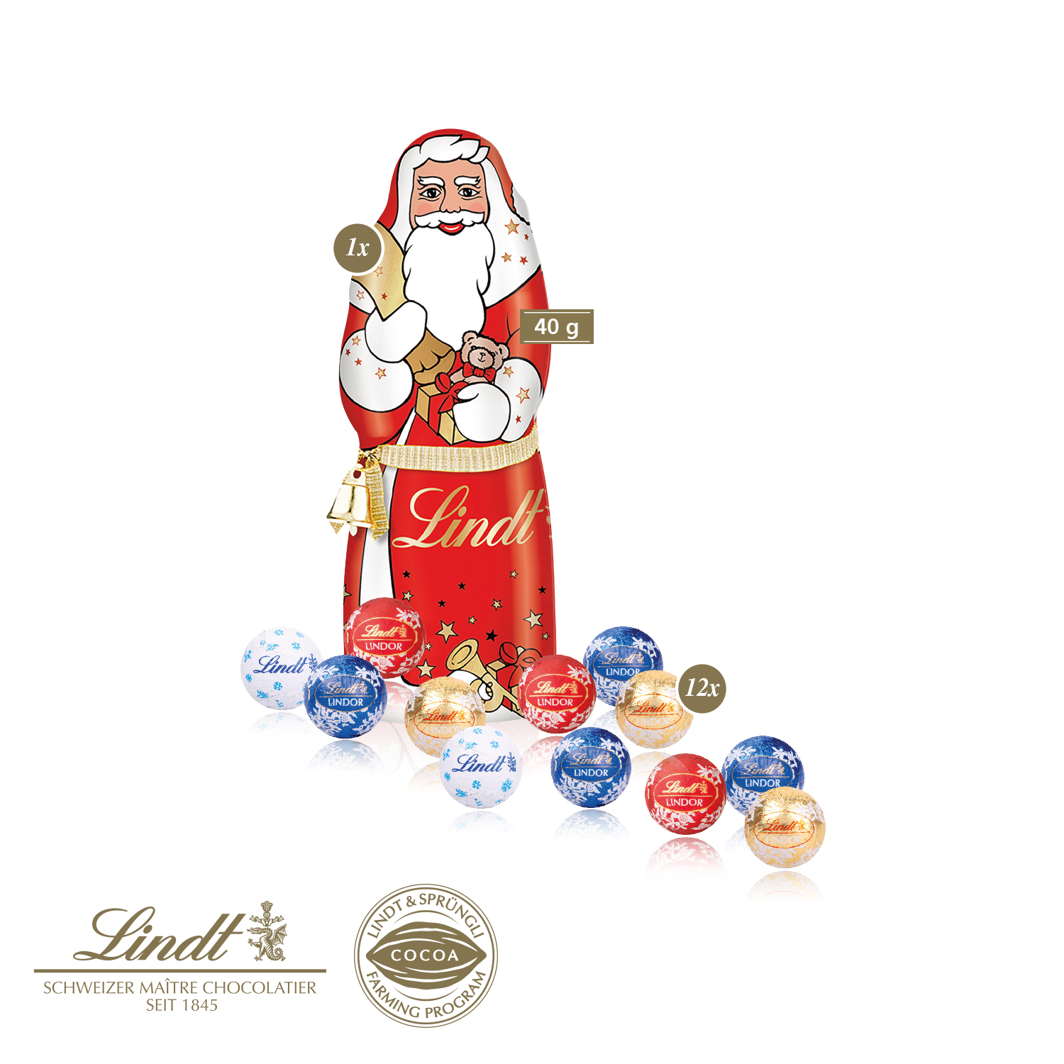 Premium-Präsent mit Lindt Minis und Lindt Weihnachtsmann „Medium“, inkl. 4-farbigem Druck Premium-Präsent mit Lindt Minis und Lindt Weihnachtsmann „Medium“, inkl. 4-farbigem Druck