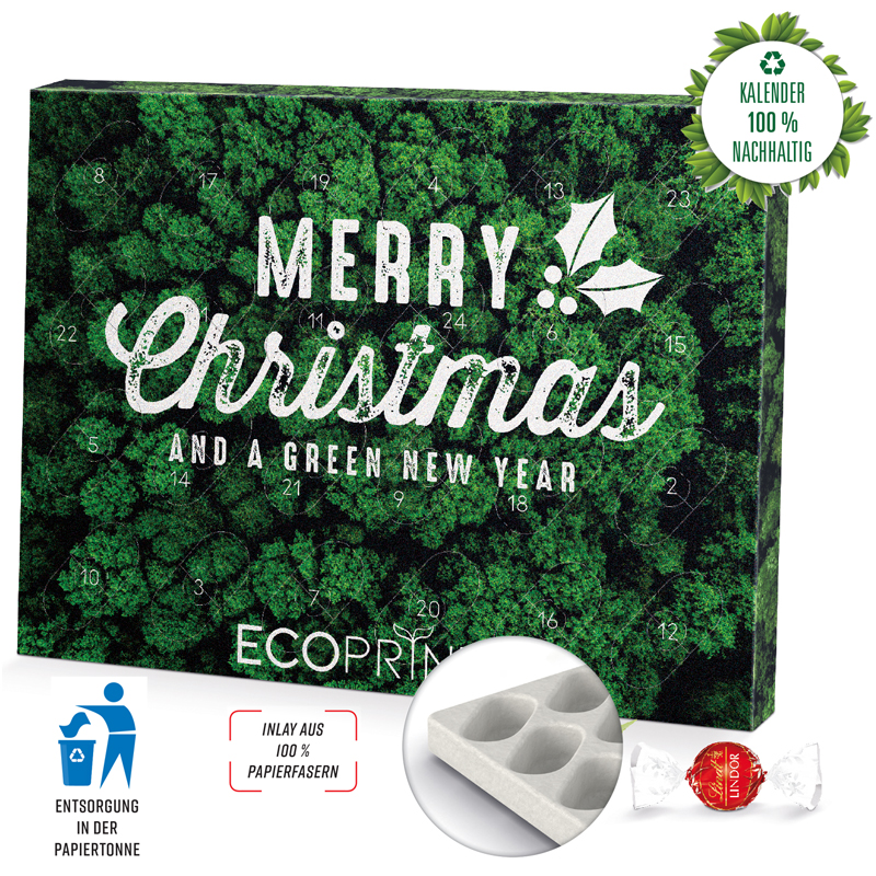 Adventskalender Eco XL mit Lindor Kugeln (komplett aus Papier), inkl. 4-farbigem Druck Adventskalender Eco XL mit Lindor Kugeln (komplett aus Papier), inkl. 4-farbigem Druck