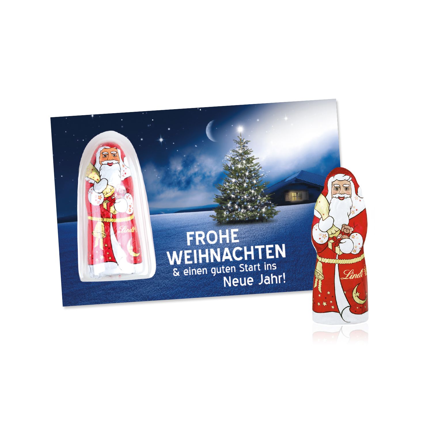 Schokokarte Business mit Lindt Weihnachtsmann, inkl. 4-farbigem Druck