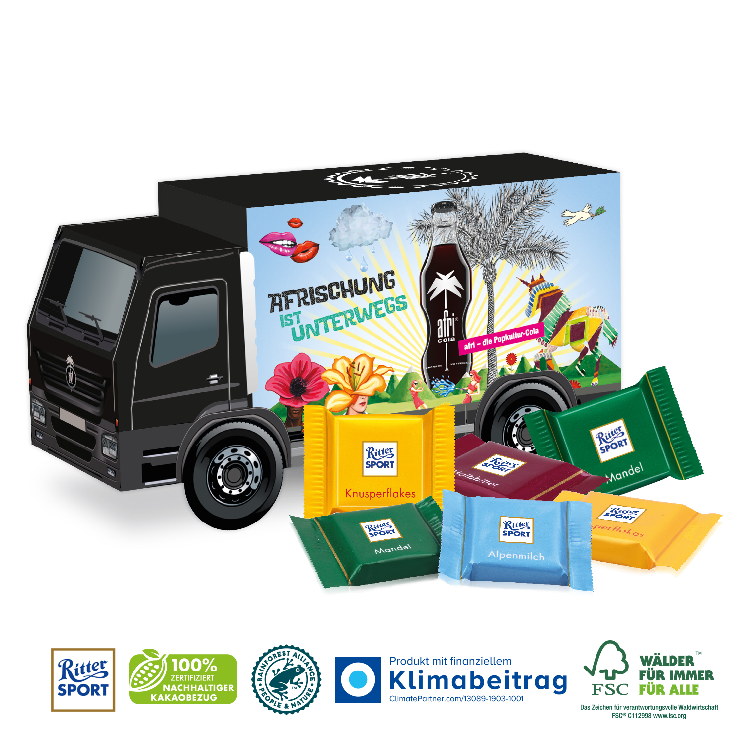 3D Präsent LKW Ritter SPORT Schokotäfelchen, inkl. 4-farbigem Druck