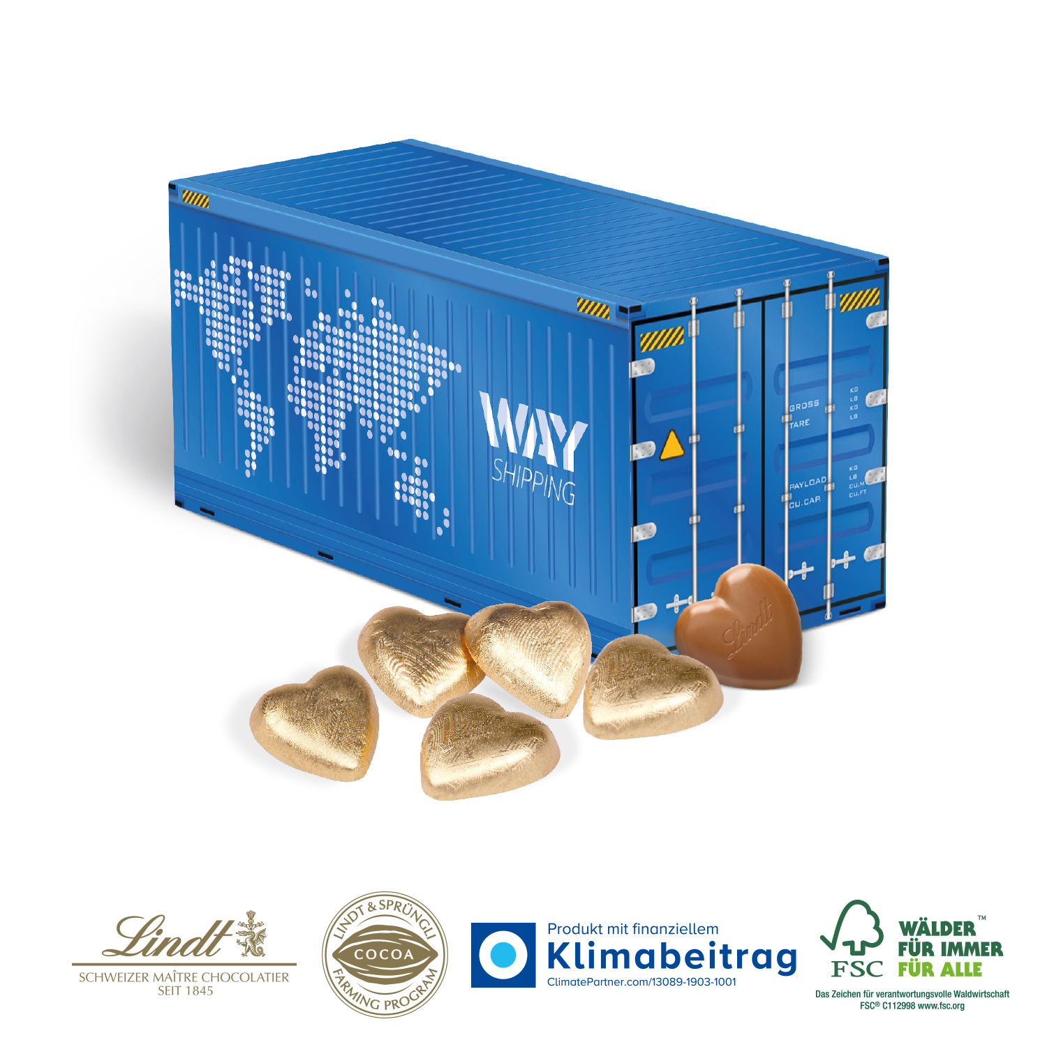 3D Präsent Container Schokoladenherzen Lindt, inkl. 4-farbigem Druck 3D Präsent Container Schokoladenherzen Lindt, inkl. 4-farbigem Druck