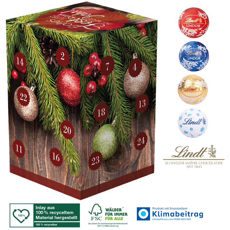 Adventskalender Cube XL mit Lindt Minis, inkl. 4-farbigem Druck Adventskalender Cube XL mit Lindt Minis, inkl. 4-farbigem Druck