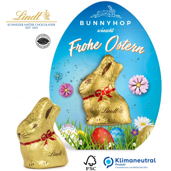 Lindt Mini Goldhase in Osterei-Werbekartonage Lindt Mini Goldhase in Osterei-Werbekartonage, inkl. 4-farbigem Druck