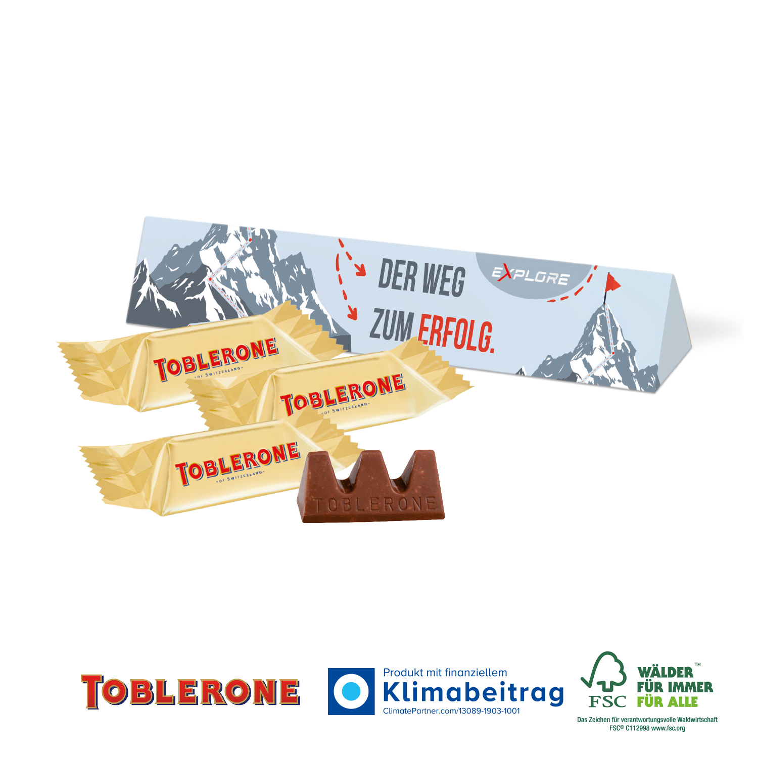 TOBLERONE Mini 3er Milch im Werbeschuber, inkl. 4-farbigem Druck TOBLERONE Mini 3er Milch im Werbeschuber, inkl. 4-farbigem Druck