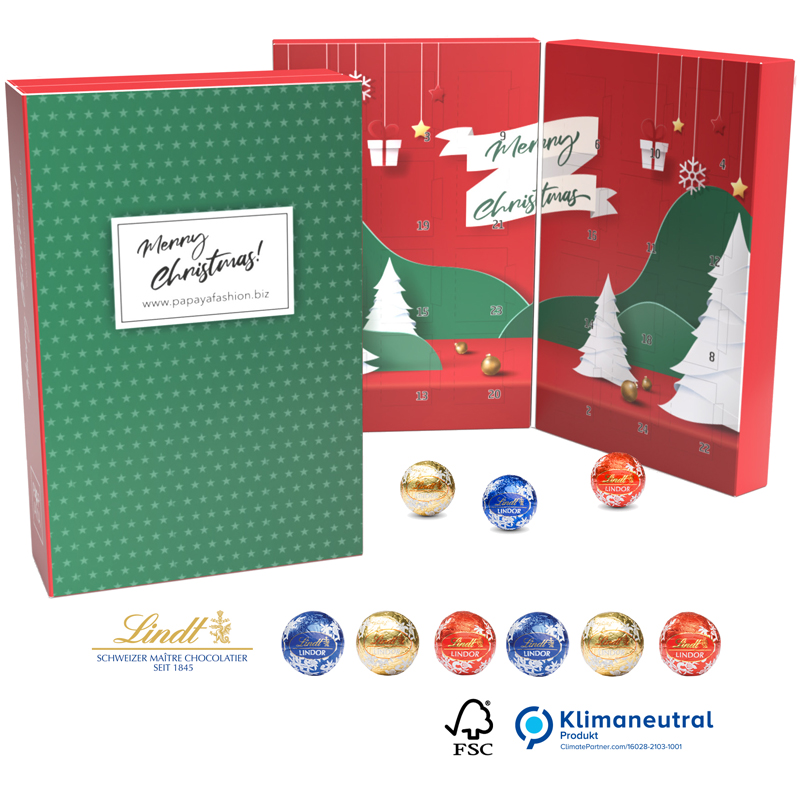 Lindt Lindor Adventskalender Buch Eco (Komplett aus Papier), inkl. 4-farbigem Druck