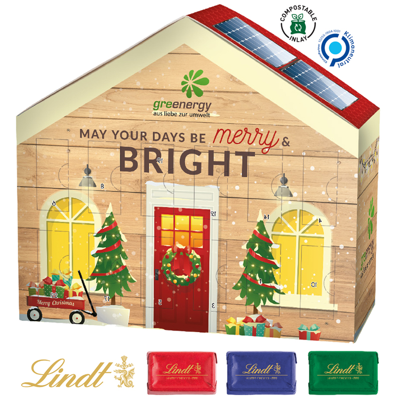 Adventskalender Haus mit Lindt, inkl. 4-farbigem Druck