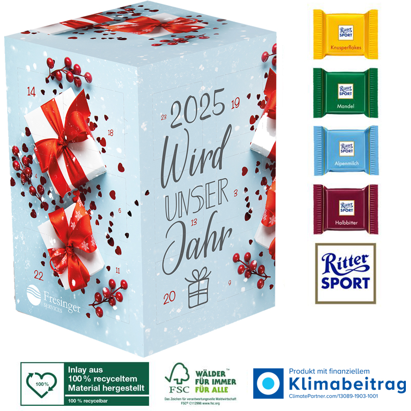 Adventskalender Cube XL Ritter SPORT, inkl. 4-farbigem Druck Adventskalender Cube XL Ritter SPORT, inkl. 4-farbigem Druck