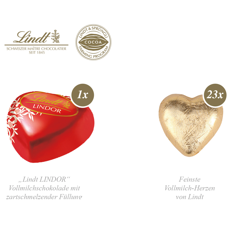 Adventskalender Lindt Schokoladen-Herzen, inkl. 4-farbigem Druck Adventskalender Lindt Schokoladen-Herzen, inkl. 4-farbigem Druck