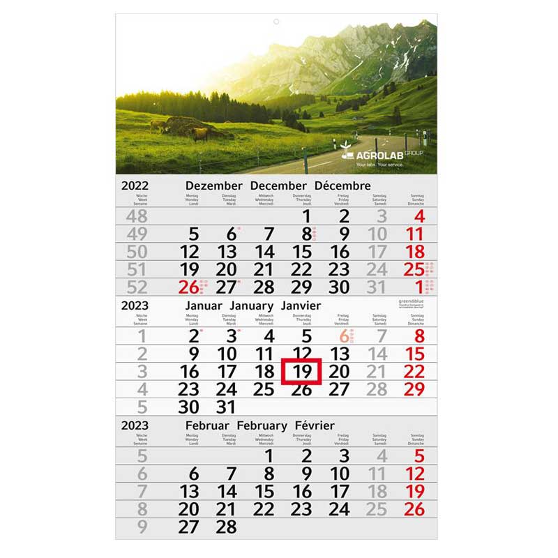 3-Monatskalender Budget 3 green+blue, inkl. 4-farbigem Digitaldruck