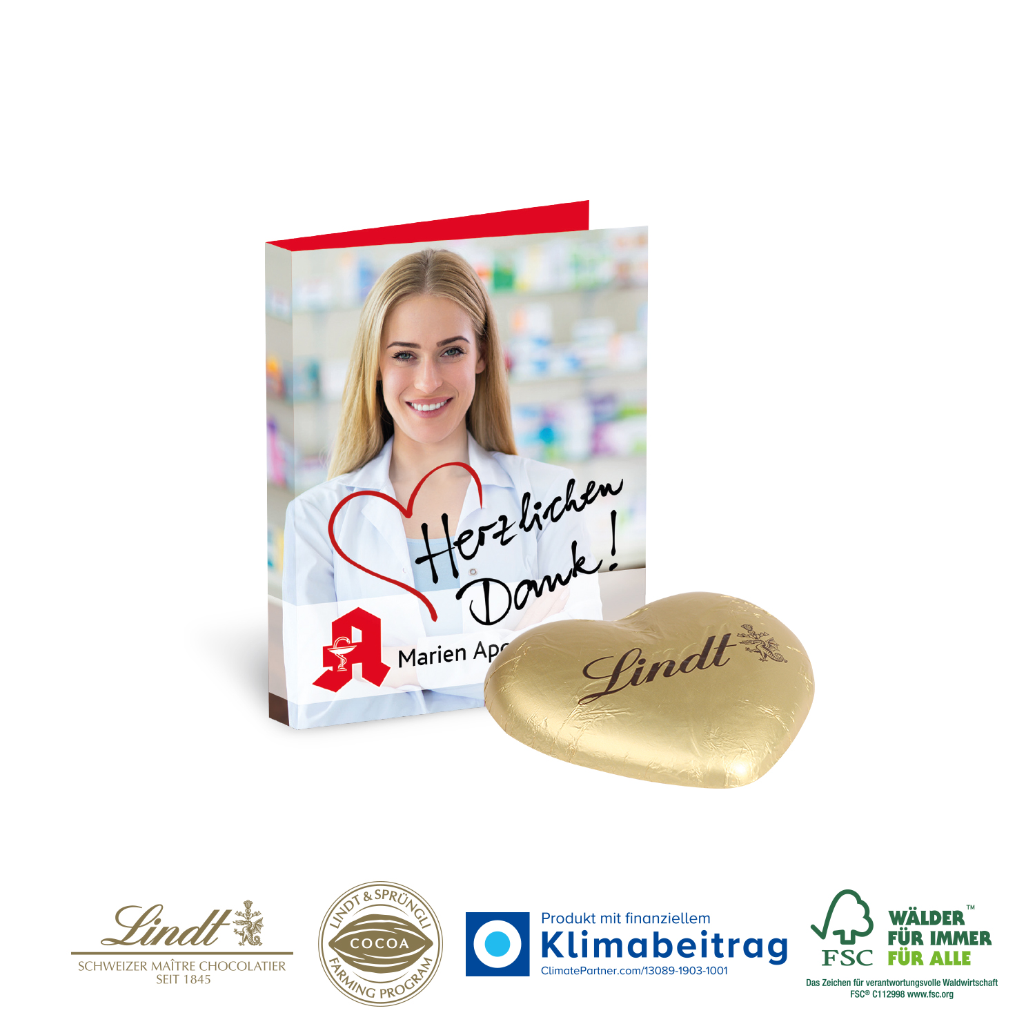 Werbe-Klappkarte mit Lindt Schokoherz 20 g, inkl. 4-farbigem Druck Werbe-Klappkarte mit Lindt Schokoherz 20 g, inkl. 4-farbigem Druck