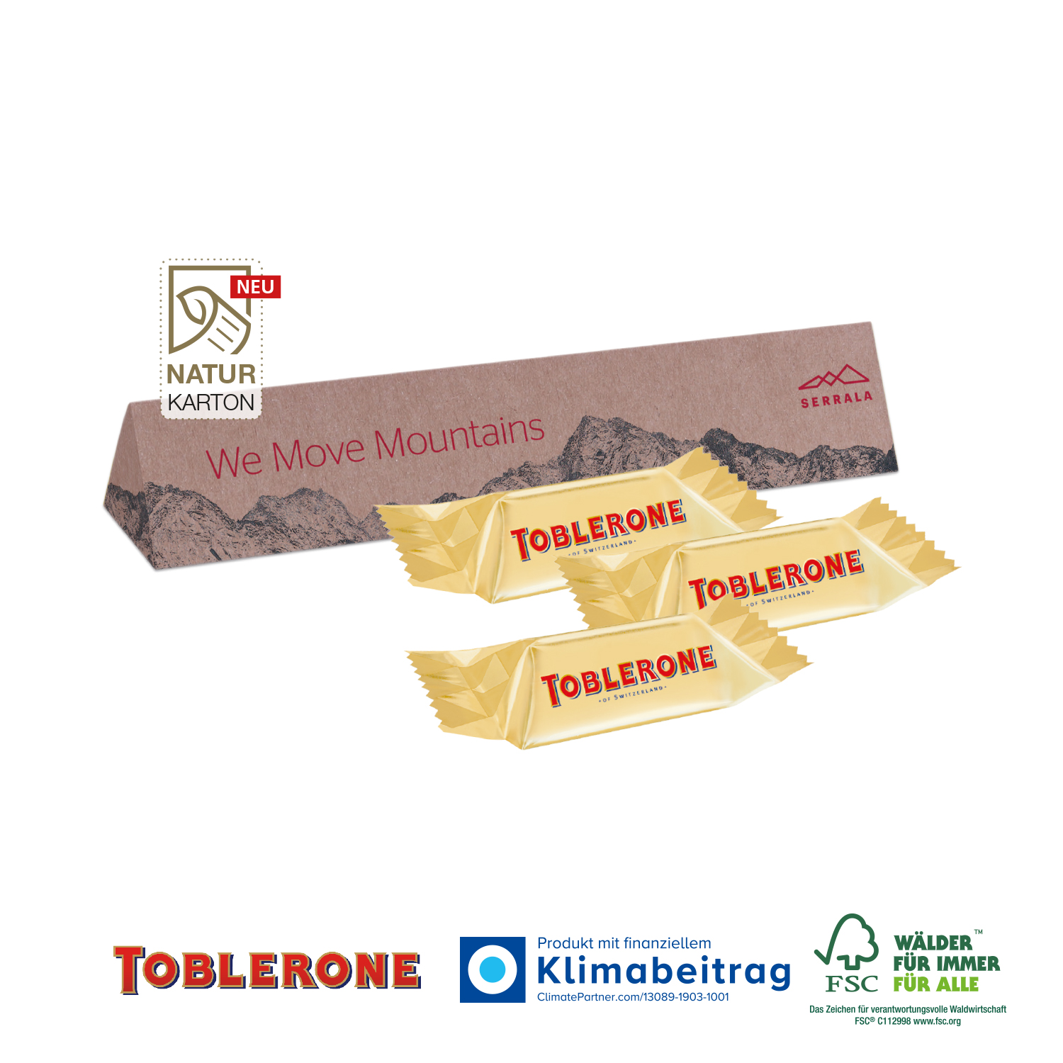 TOBLERONE Mini 3er Milch im Werbeschuber, inkl. 4-farbigem Druck TOBLERONE Mini 3er Milch im Werbeschuber, inkl. 4-farbigem Druck
