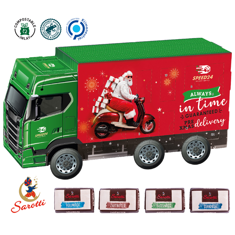 Adventskalender LKW  mit Sarotti, inkl. 4-farbigem Druck