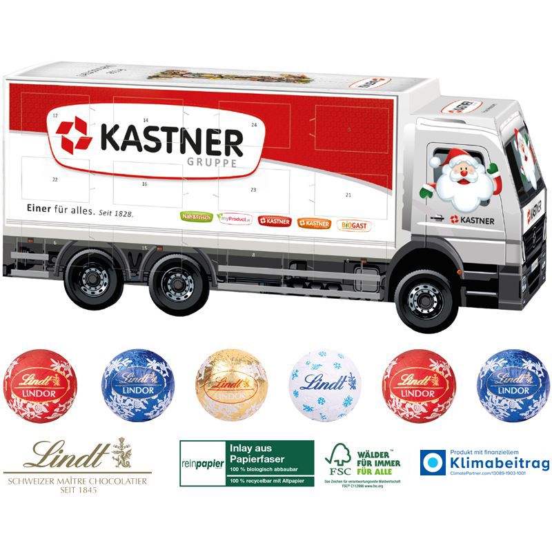 3D Adventskalender Lindt LKW Organic , inkl. 4-farbigem Druck