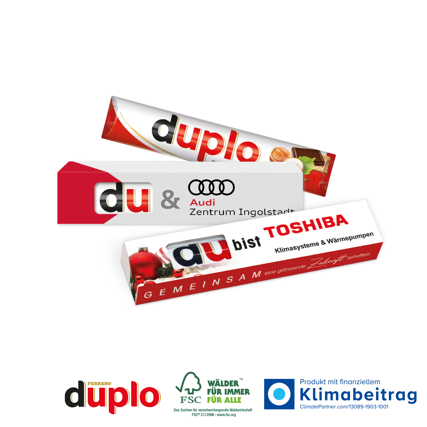 Duplo in Werbekartonage, inkl. 4-farbigem Druck Duplo in Werbekartonage, inkl. 4-farbigem Druck
