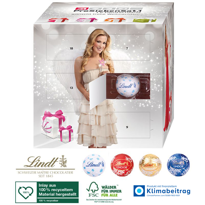 Adventskalender Cube mit Lindt Minis, inkl. 4-farbigem Druck