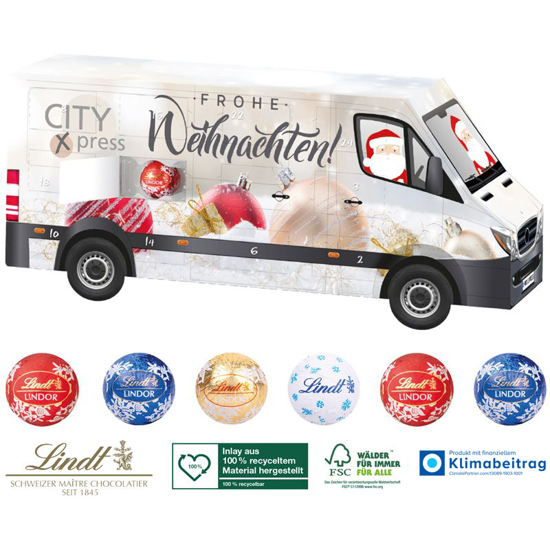 3D Adventskalender Lindt Transporter, inkl. 4-farbigem Druck