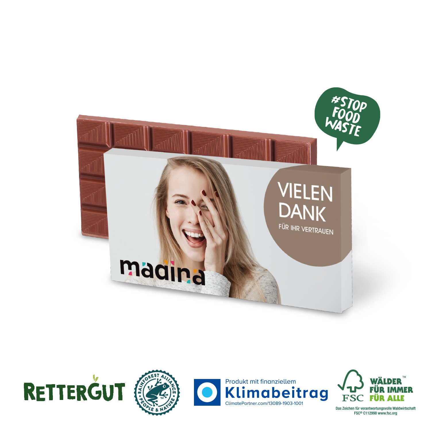Rettergut Mixschokolade 80 g, inkl. 4-farbigem Druck Rettergut Mixschokolade 80 g, inkl. 4-farbigem Druck