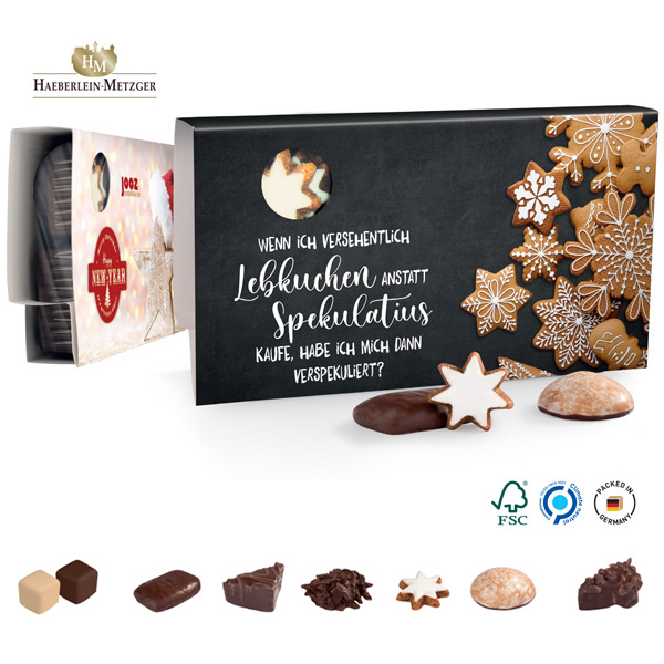Lebkuchenmischung im Werbeschuber, inkl. 4-farbigem Druck