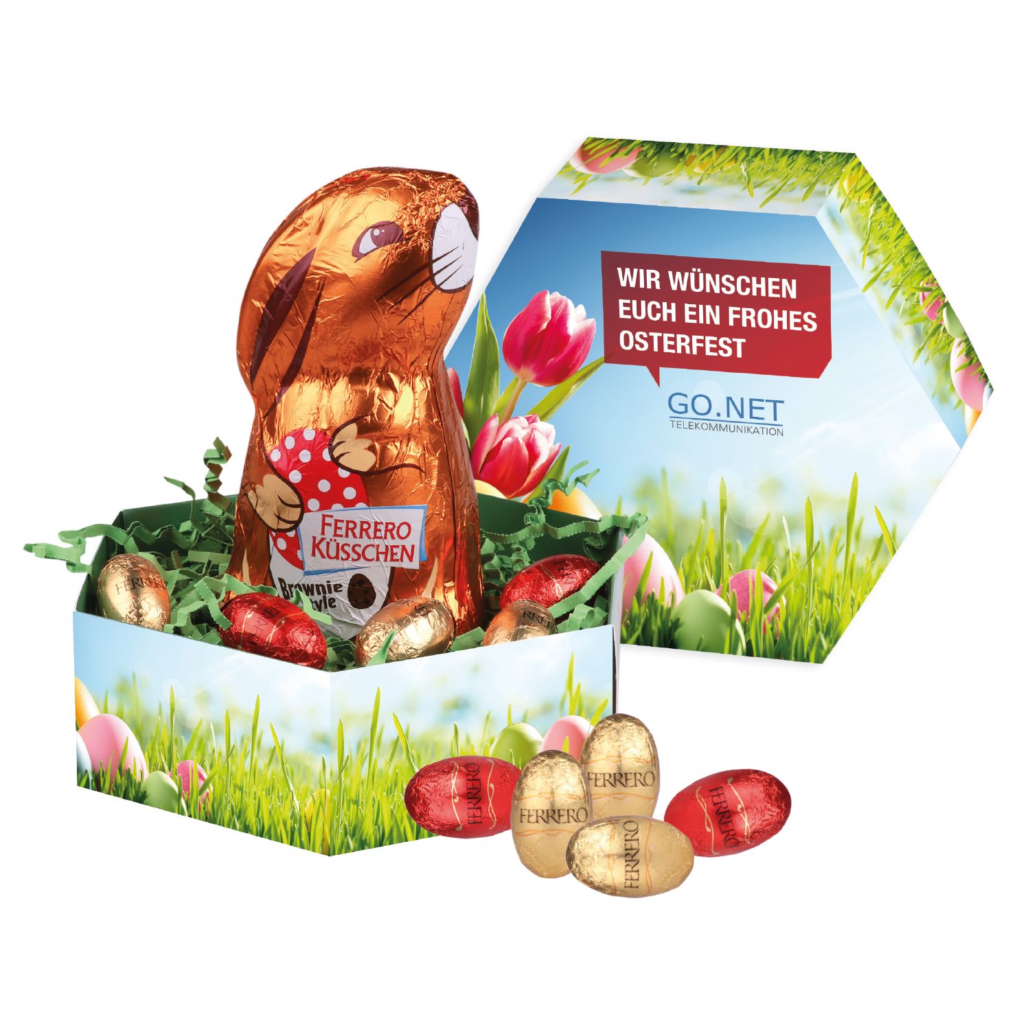 Großes Osternest mit Schokolade von Ferrero Küsschen, inkl. 4-farbigem Druck  Großes Osternest mit Schokolade von Ferrero Küsschen, inkl. 4-farbigem Druck