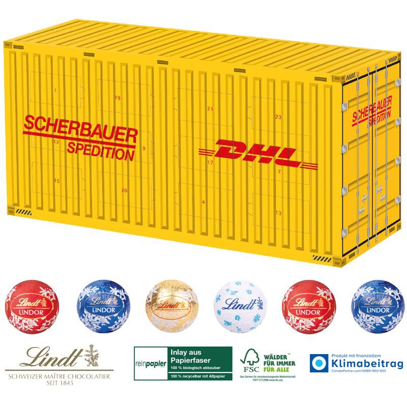 Adventskalender Container Lindt Organic, inkl. 4-farbigem Druck