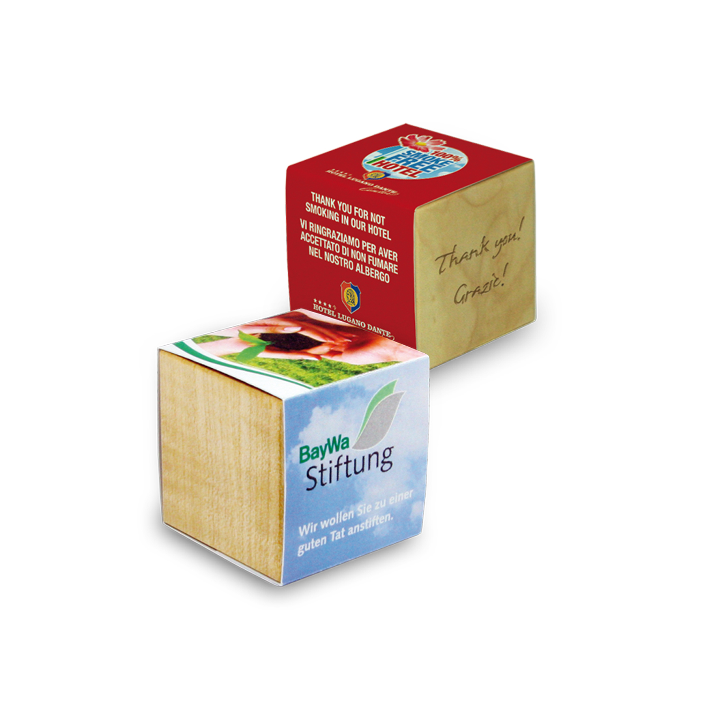 Pflanz-Wuerfel aus Holz Pflanz-Würfel aus Holz, inkl. 4-farbigem Druck