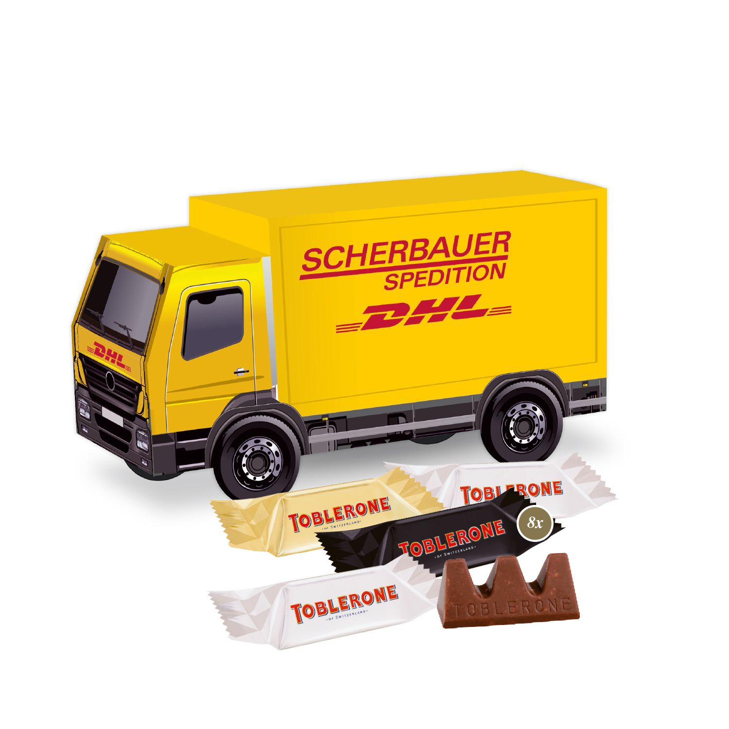 3D Präsent LKW TOBLERONE Minis 3D Präsent LKW TOBLERONE Minis, inkl. 4-farbigem Druck