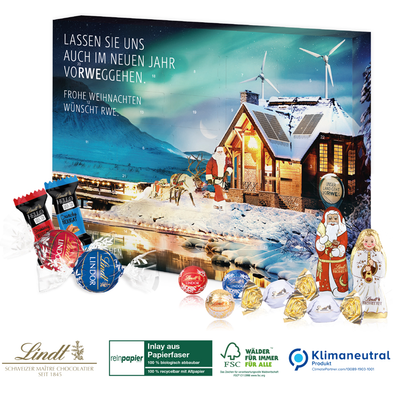 Adventskalender Lindt Premium-Selection  Organic , inkl. 4-farbigem Adventskalender Lindt Premium-Selection  Organic , inkl. 4-farbigem