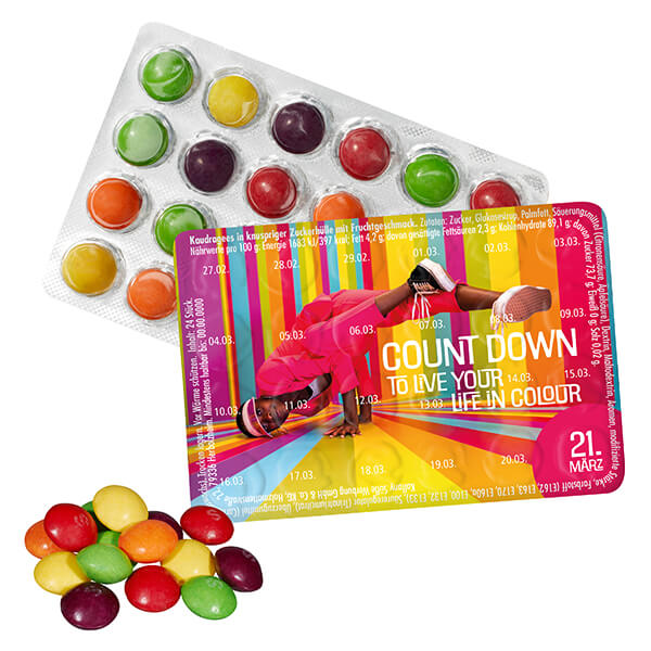 Kleinster Adventskalender mit SKITTLES, inkl. 4-farbigem Druck Kleinster Adventskalender mit SKITTLES, inkl. 4-farbigem Druck