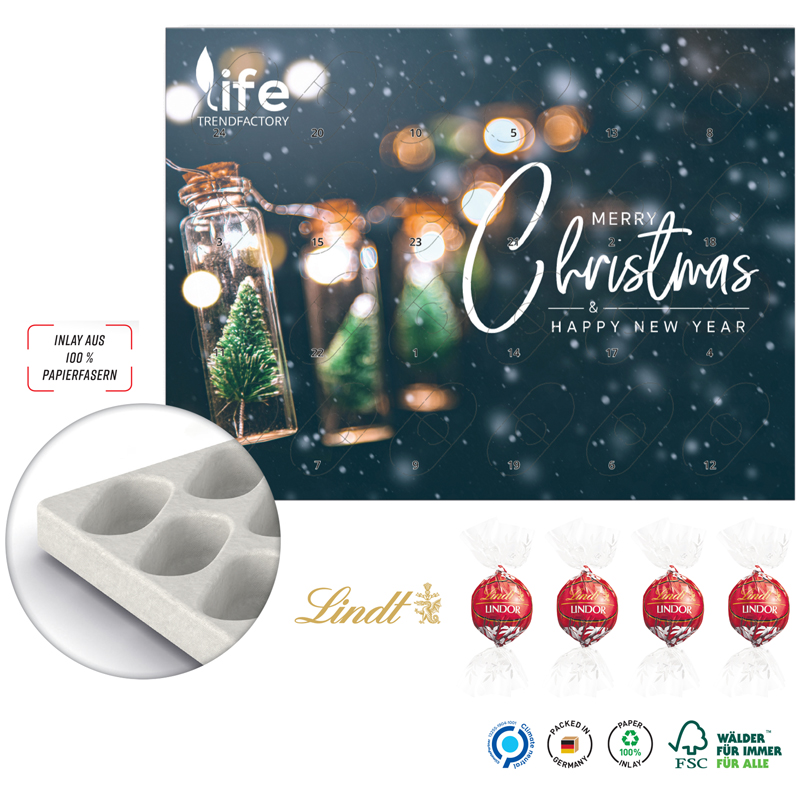 Adventskalender Eco XL mit Lindor Kugeln (komplett aus Papier), inkl. 4-farbigem Druck