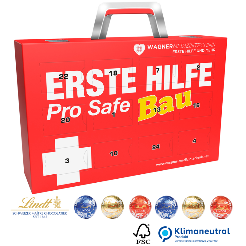 Adventskalender Koffer Lindt ECO, inkl. 4-farbigem Druck