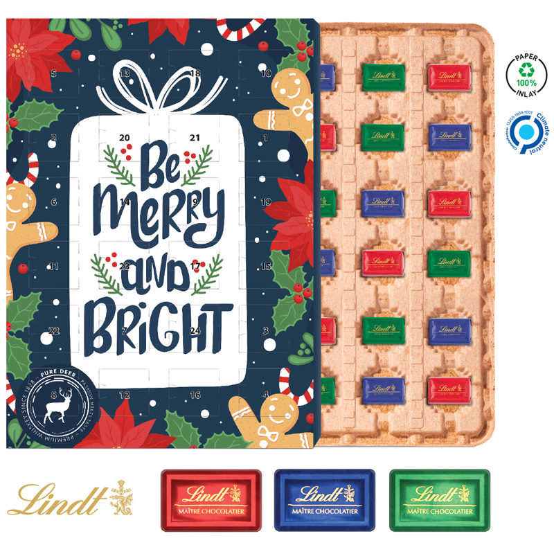 Marken Wand-Adventskalender Eco Papierblister mit Lindt, inkl. 4-farbigem Druck