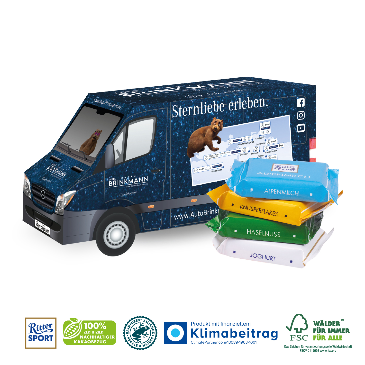3D Präsent Transporter Ritter SPORT Mini, inkl. 4-farbigem Druck