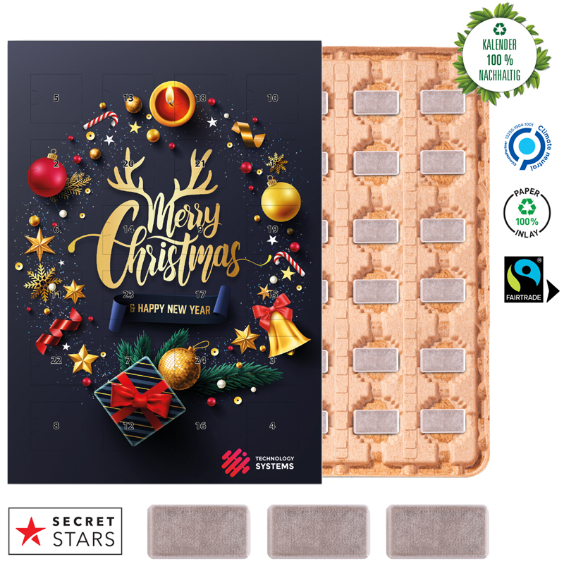 Marken Wand-Adventskalender Eco Papierblister mit Fairtrade, inkl. 4-farbigem Druck