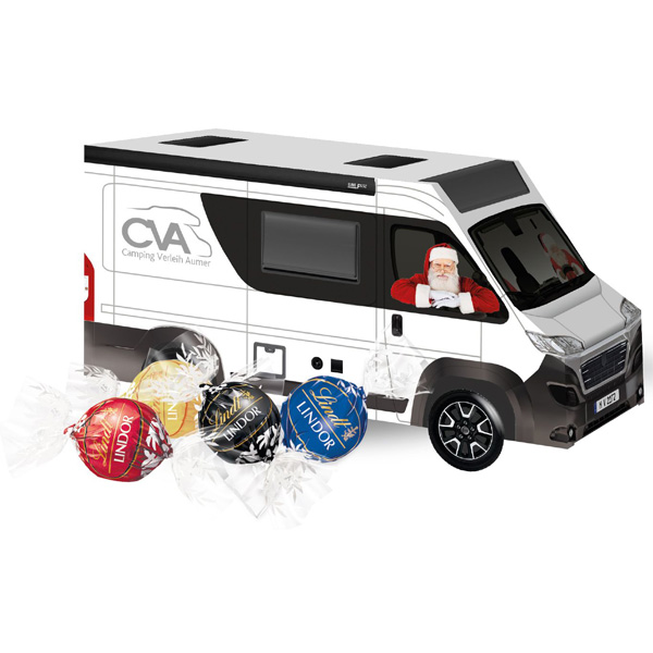 3D Präsent Camper mit Lindt Lindor Pralinés, inkl. 4-farbigem Druck