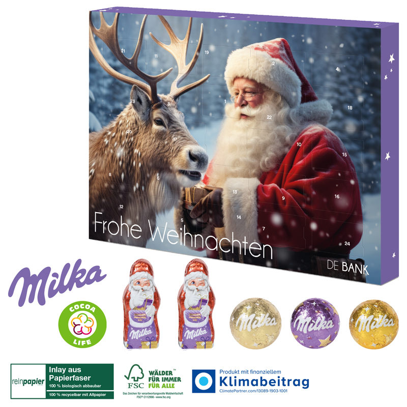 Adventskalender mit Milka „Edition“ Inlay aus Papierfaser, inkl. 4-farbigem Druck