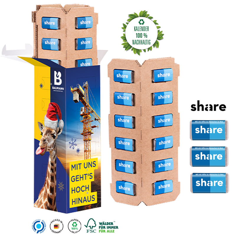 ECO High Tower Adventskalender share Schokolade , inkl. 4-farbigem Druck