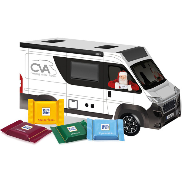 3D Präsent Weihnachts-Camper mit Ritter SPORT, inkl. 4-farbigem Druck