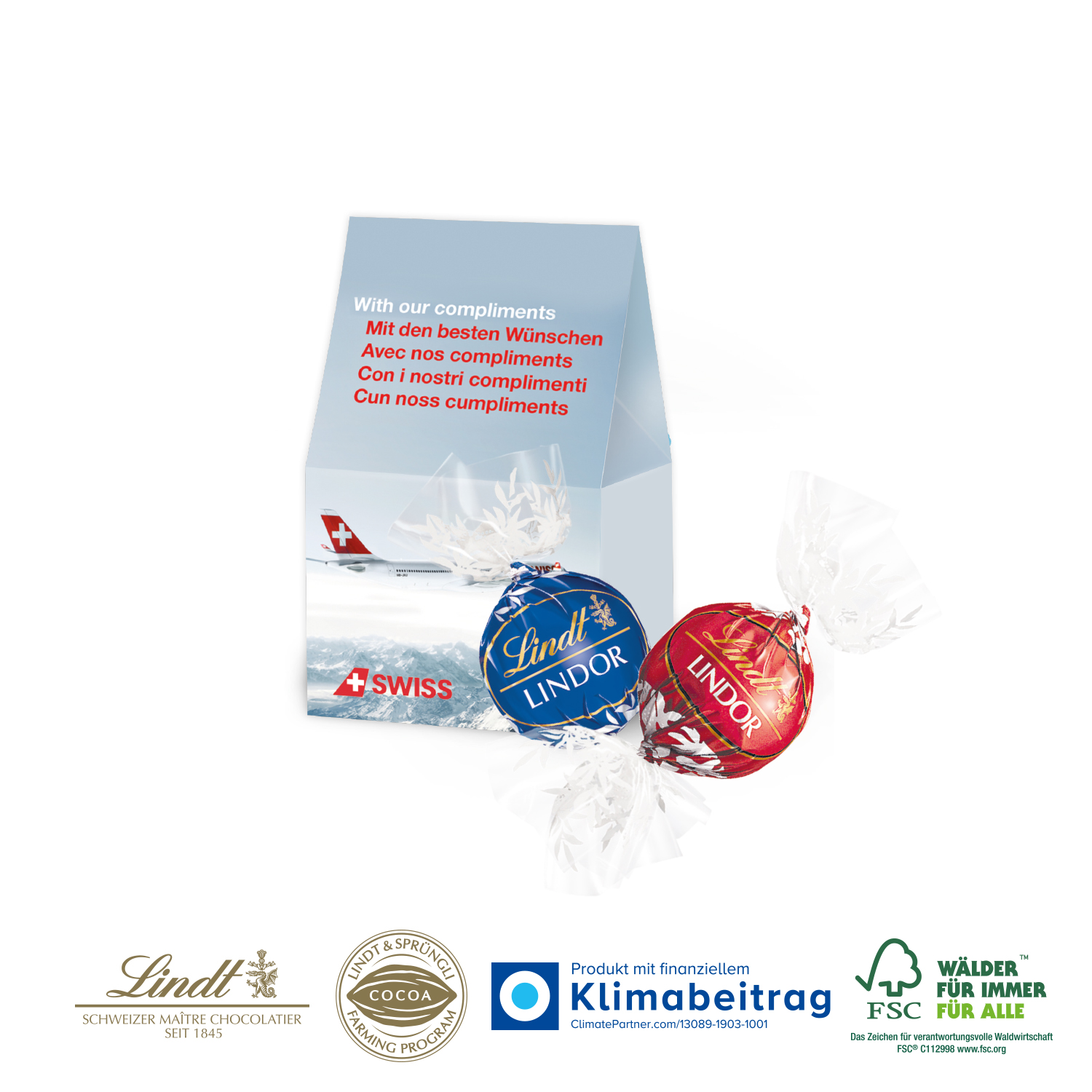 Businesspräsent Selection Mini Lindt Lindor, inkl. 4-farbigem Druck