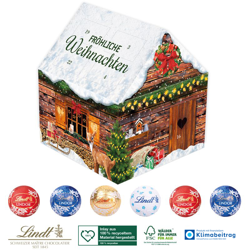 Adventskalender Lindt Weihnachtshaus, inkl. 4-farbigem Druck Adventskalender Lindt Weihnachtshaus, inkl. 4-farbigem Druck