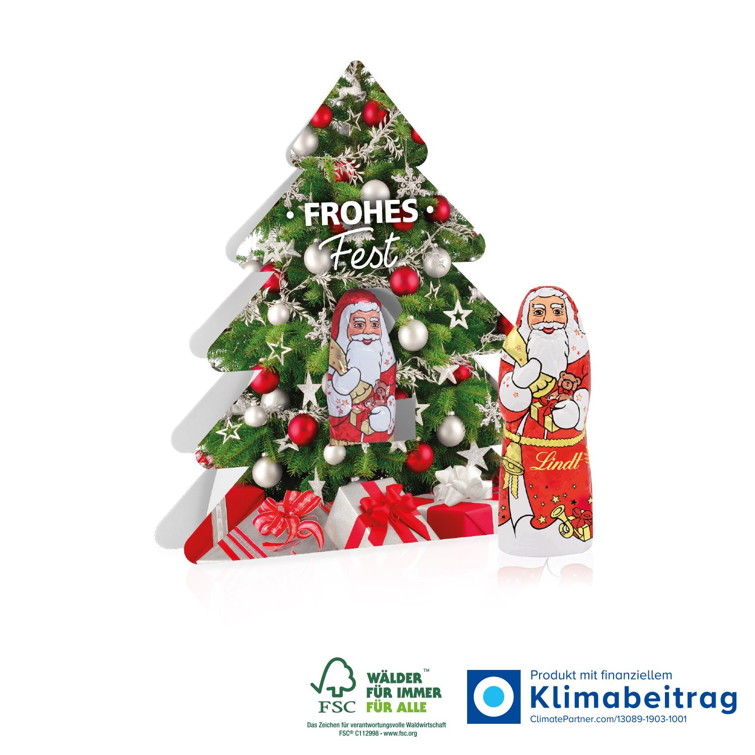 Weihnachtsbaum mit Nikolaus Lindt 10 g, inkl. 4-farbigem Druck