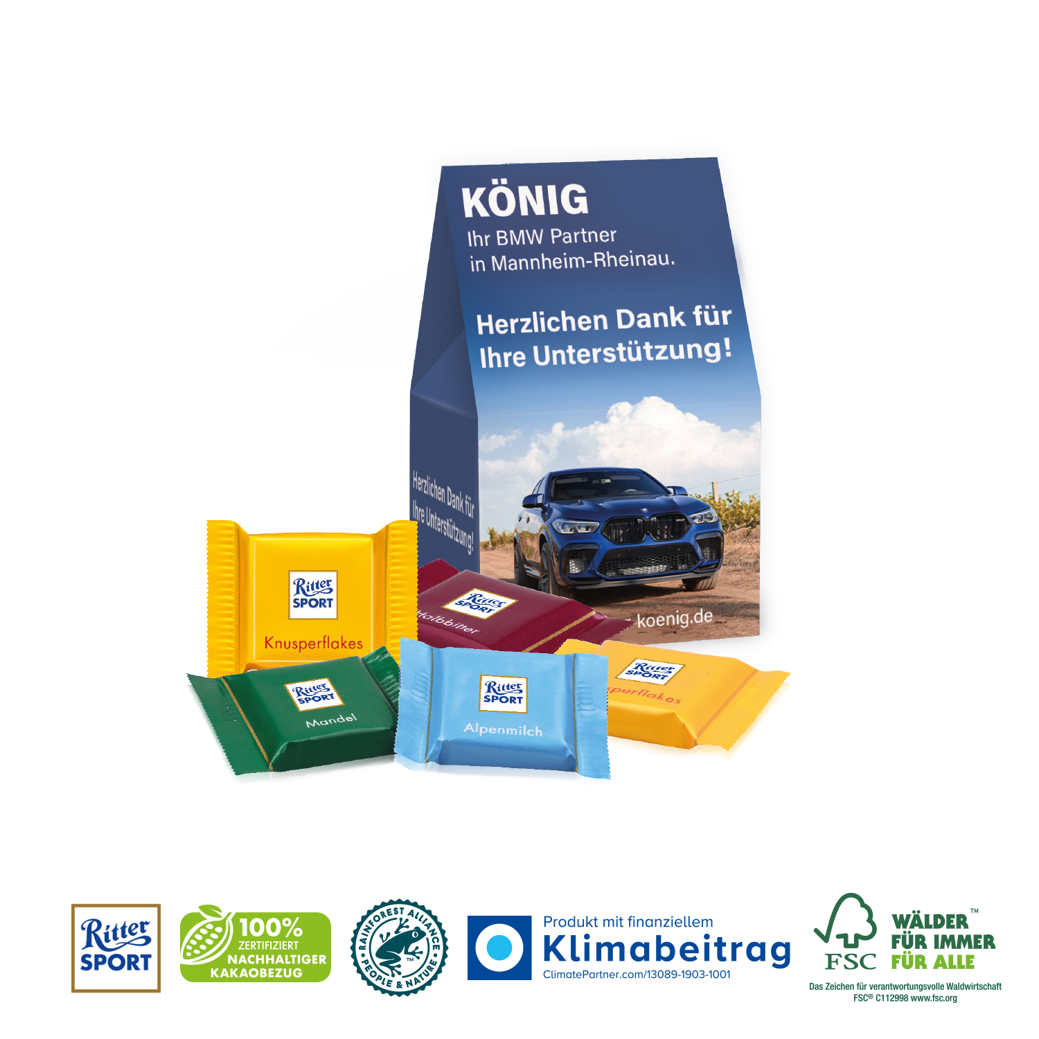 Businesspräsent Selection Mini Ritter SPORT, inkl. 4-farbigem Druck