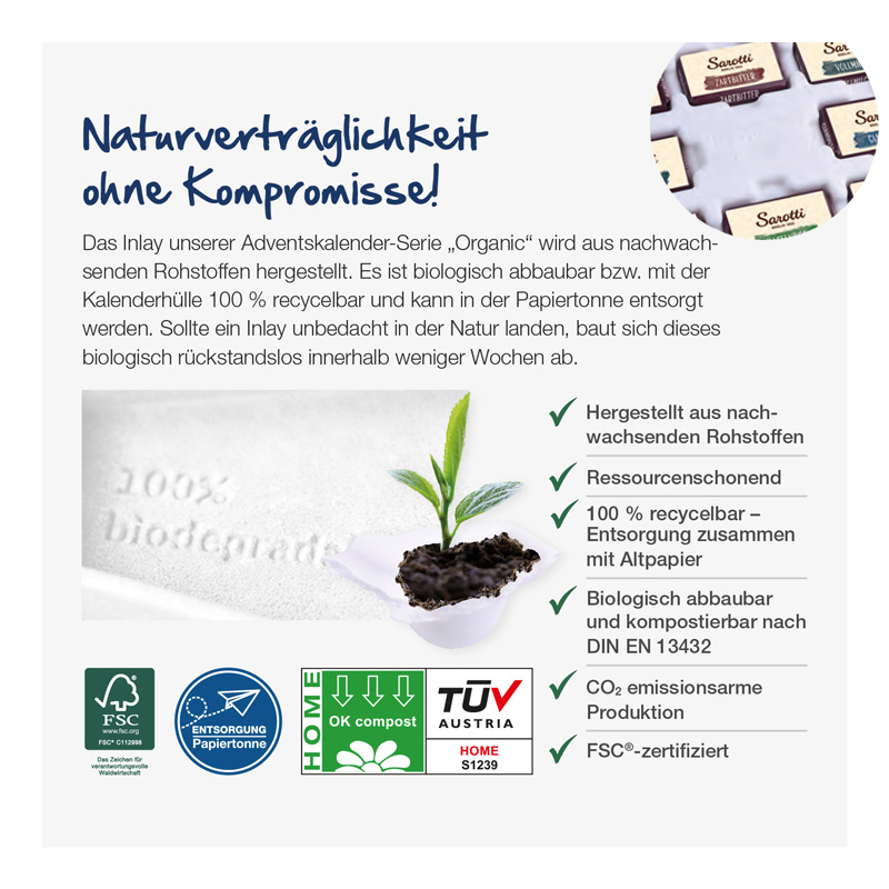 Tisch-Adventskalender Organic Graspapier mit Fairtrade-Kakao, inkl. 4-farbigem Druck Tisch-Adventskalender Organic Graspapier mit Fairtrade-Kakao, inkl. 4-farbigem Druck