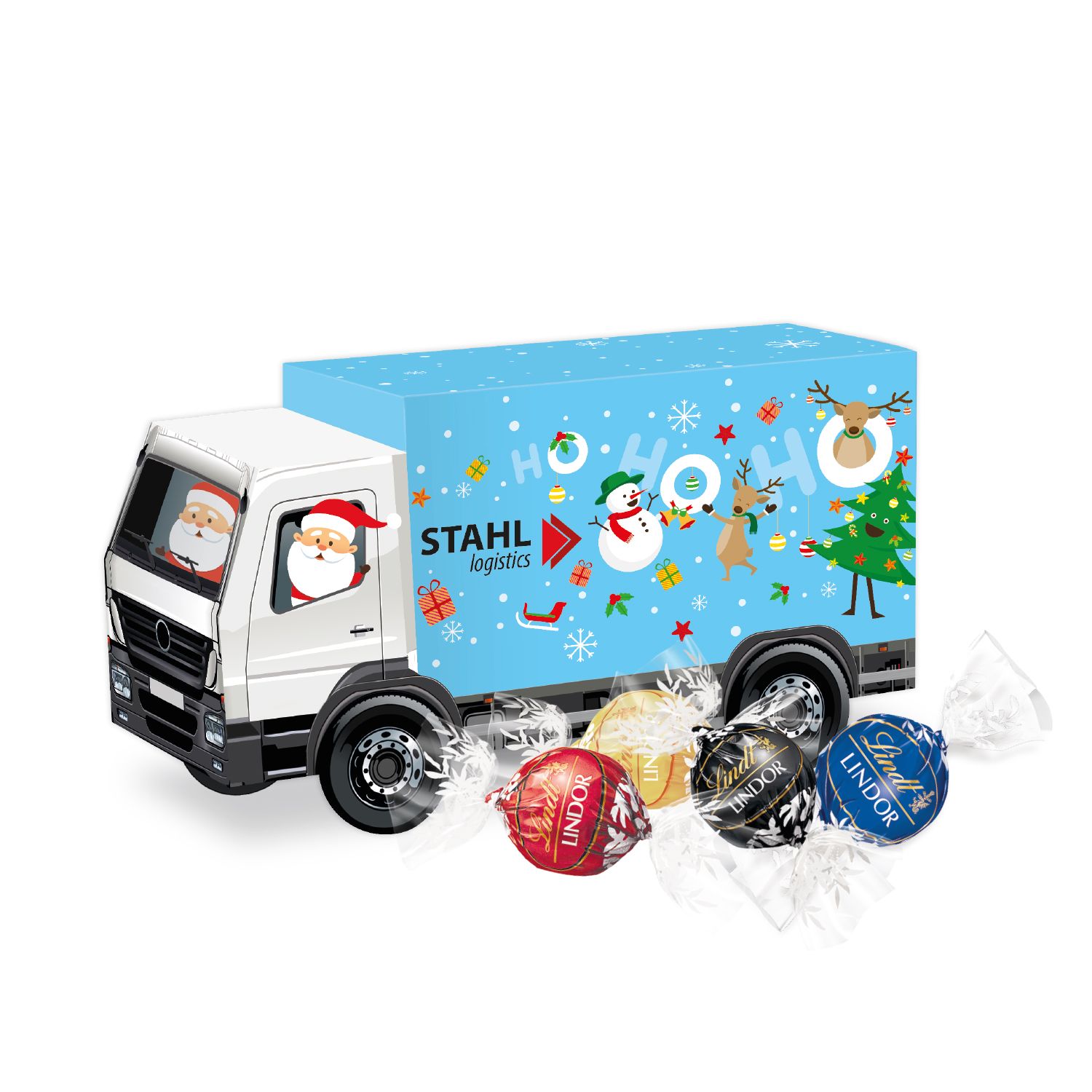 3D Weihnachts-Express LKW Lindt Lindor Pralinés, inkl. 4-farbigem Druck