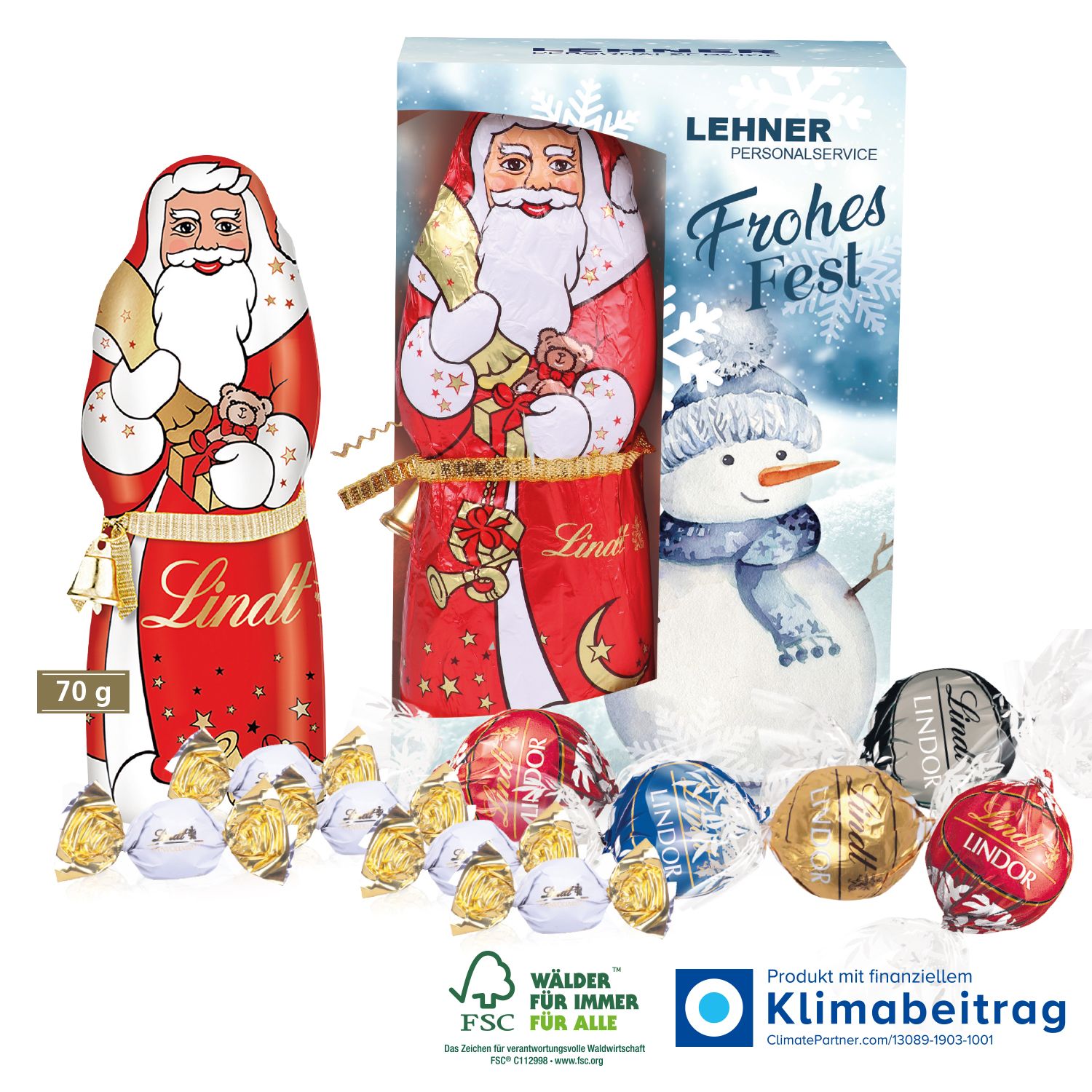 Premium Präsent mit Lindt Weihnachtsmann, inkl. 4-farbigem Druck