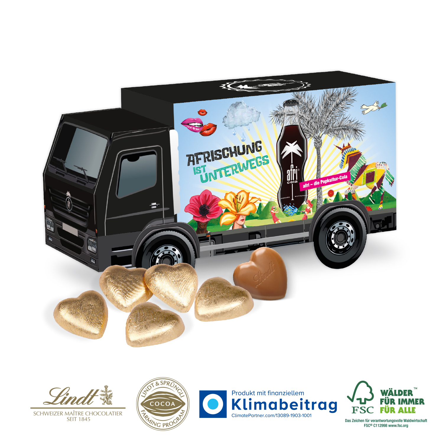 3D Präsent LKW Schokoladenherzen Lindt, inkl. 4-farbigem Druck