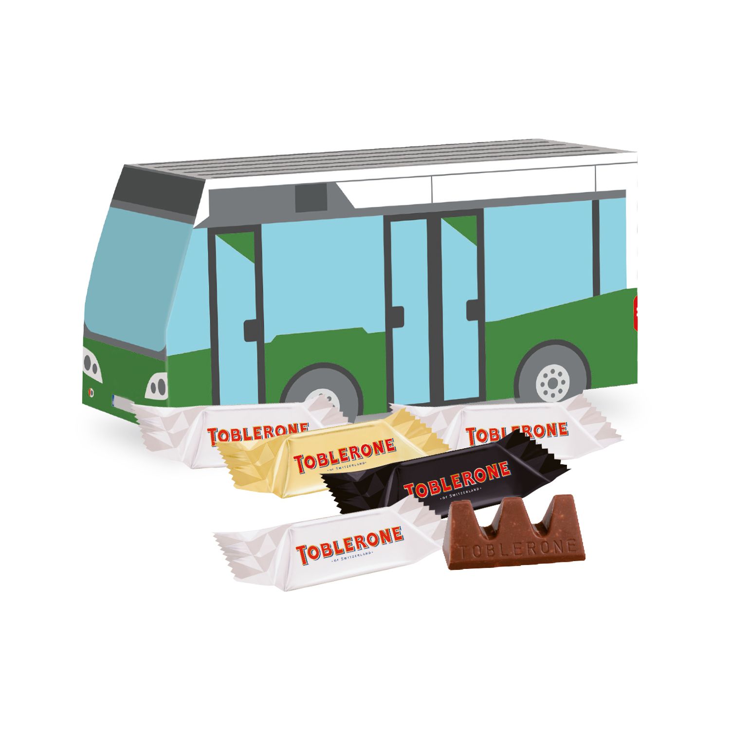 3D Präsent Bus TOBLERONE Minis, inkl. 4-farbigem Druck 3D Präsent Bus TOBLERONE Minis, inkl. 4-farbigem Druck