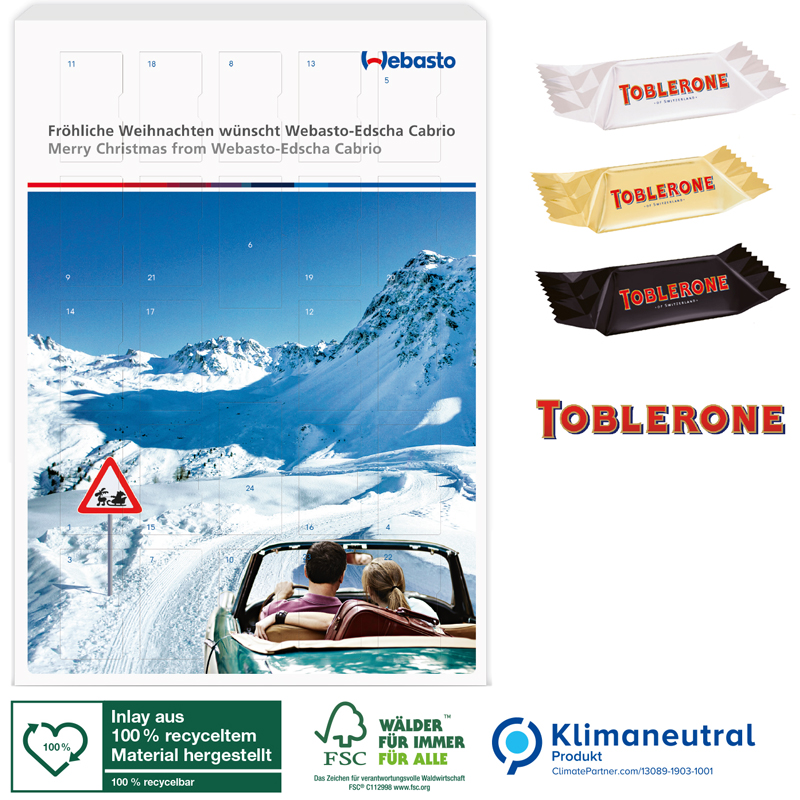 Adventskalender TOBLERONE Mix ECO, inkl. 4-farbigem Druck 