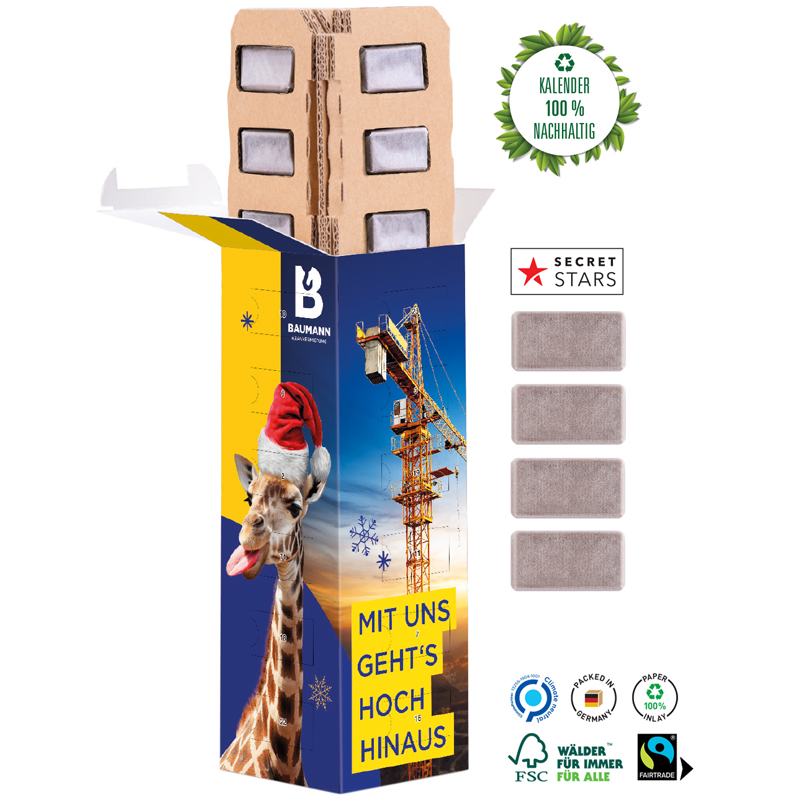 ECO High Tower Adventskalender Fairtrade , inkl. 4-farbigem Druck  ECO High Tower Adventskalender Fairtrade , inkl. 4-farbigem Druck