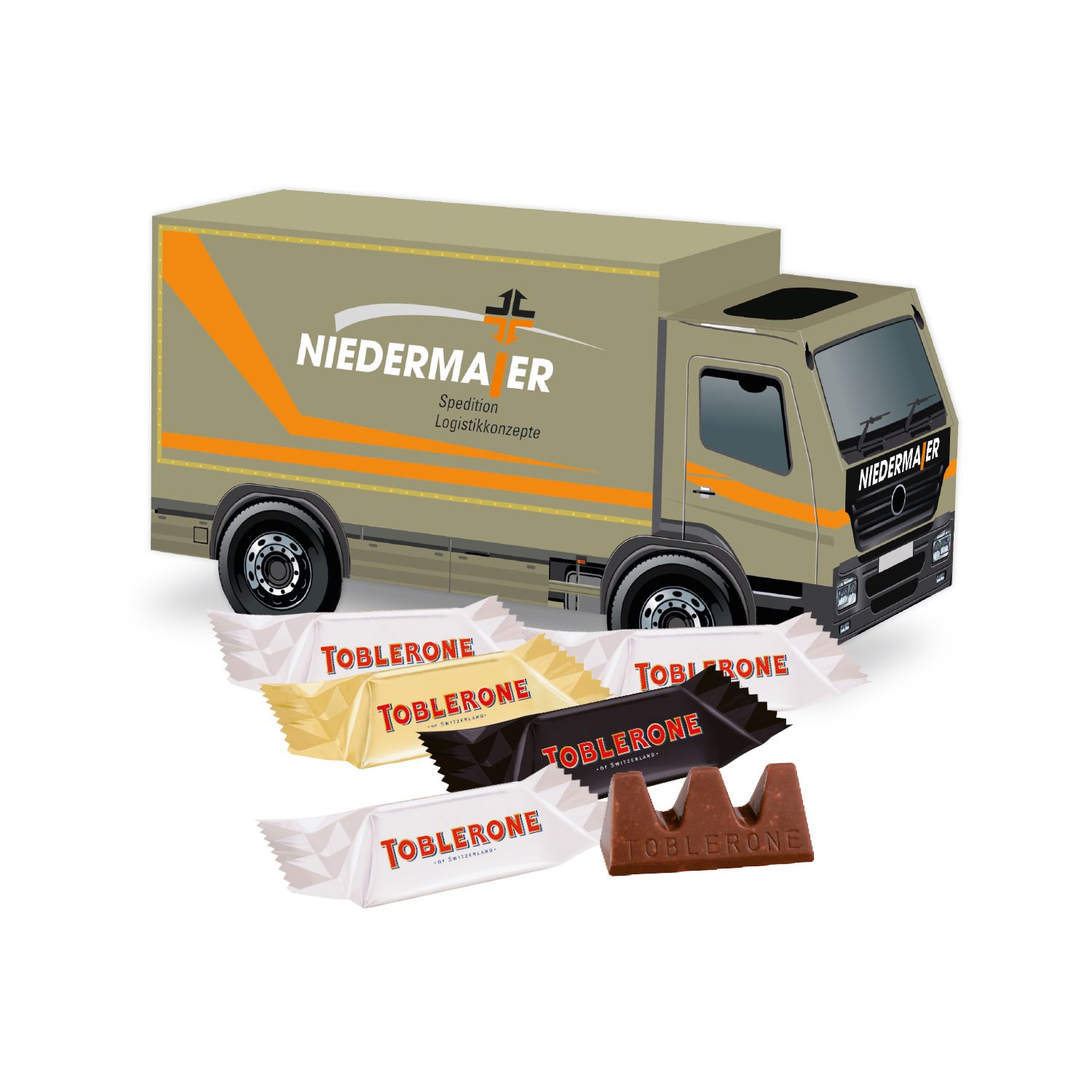 3D Präsent LKW TOBLERONE Minis, inkl. 4-farbigem Druck 3D Präsent LKW TOBLERONE Minis, inkl. 4-farbigem Druck